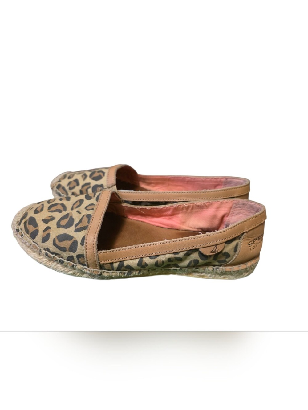 ​Sperry TopSider Katama Sand Leopard Espadrille Slip On Flats Tan Canvas Leather